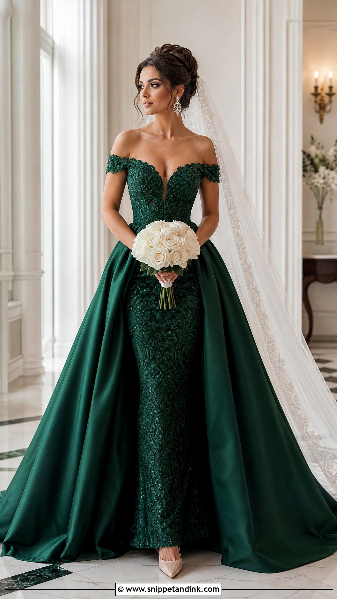 Emerald Wedding Dress With Detachable Overskirt - Snippet and Ink - 25 Emerald Wedding Dress Ideas
