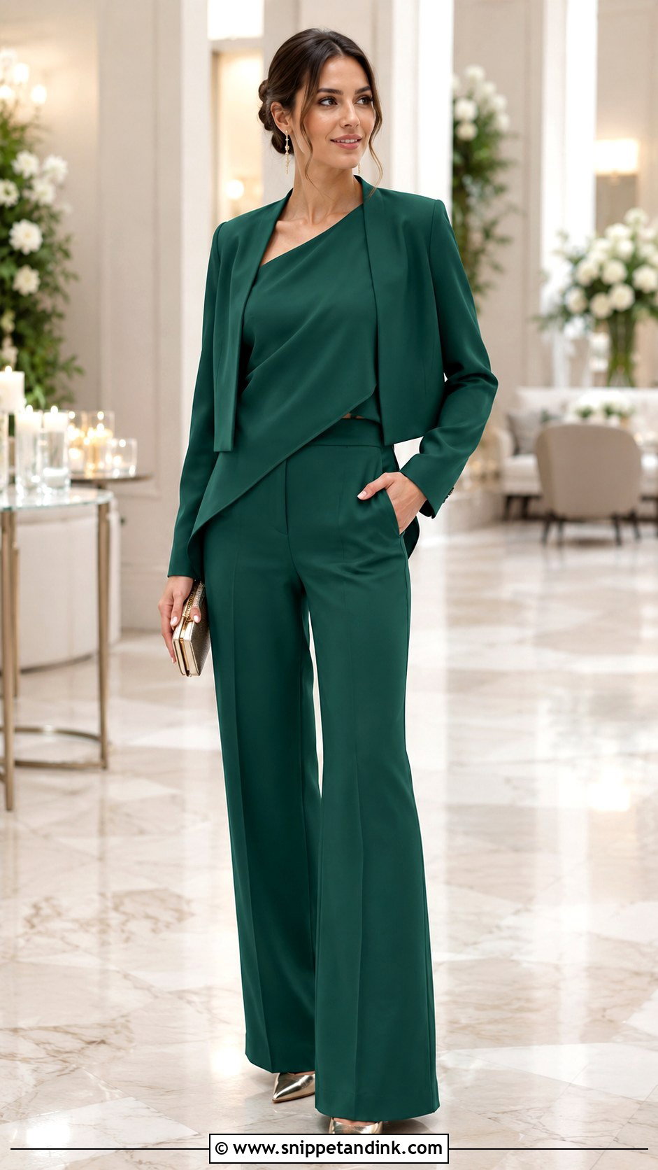 Emerald Wide Leg Two Piece Wedding Outfit - Snippet and Ink - 20 Classy Wedding Outfits