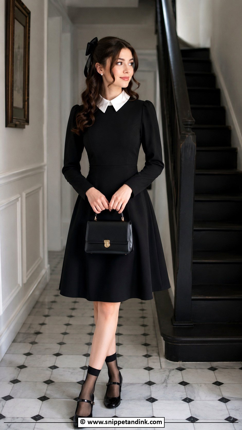 Emma Veil Black Dress With White Collar Outfit - Snippet and Ink - 25 Emma Veil Outfits