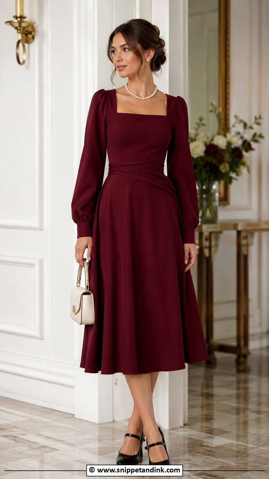 Emma Veil Burgundy Dress And Pearl Outfit - Snippet and Ink - 25 Emma Veil Outfits