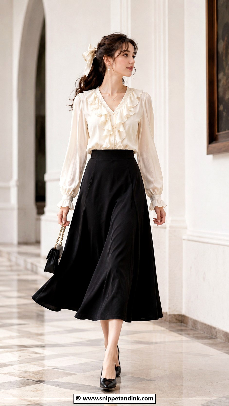 Emma Veil Long Skirt And Ruffle Blouse Outfit - Snippet and Ink - 25 Emma Veil Outfits