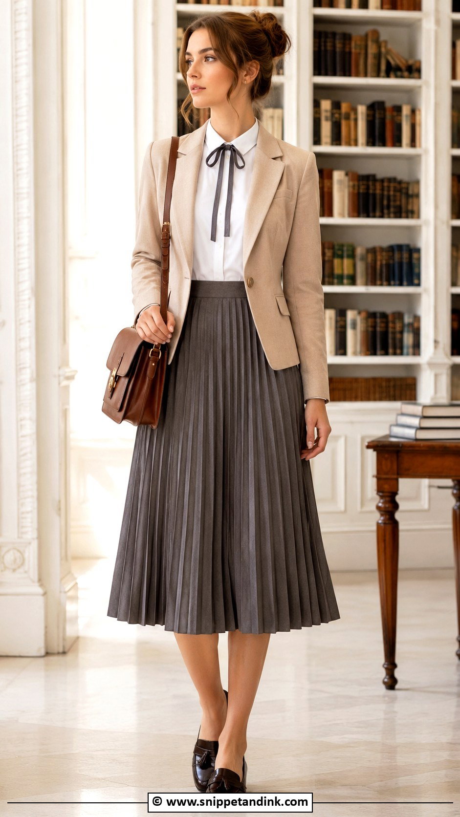 Emma Veil Pleated Skirt And Blazer Outfit - Snippet and Ink - 25 Emma Veil Outfits