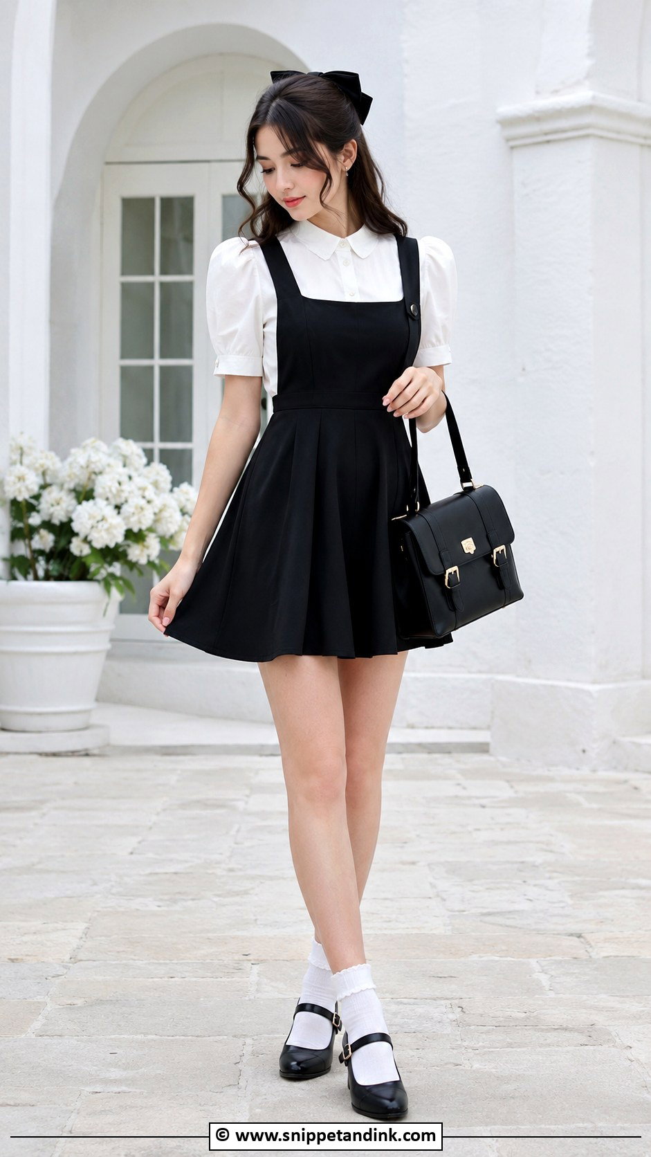 Emma Veil White Blouse And Black Pinafore Outfit - Snippet and Ink - 25 Emma Veil Outfits