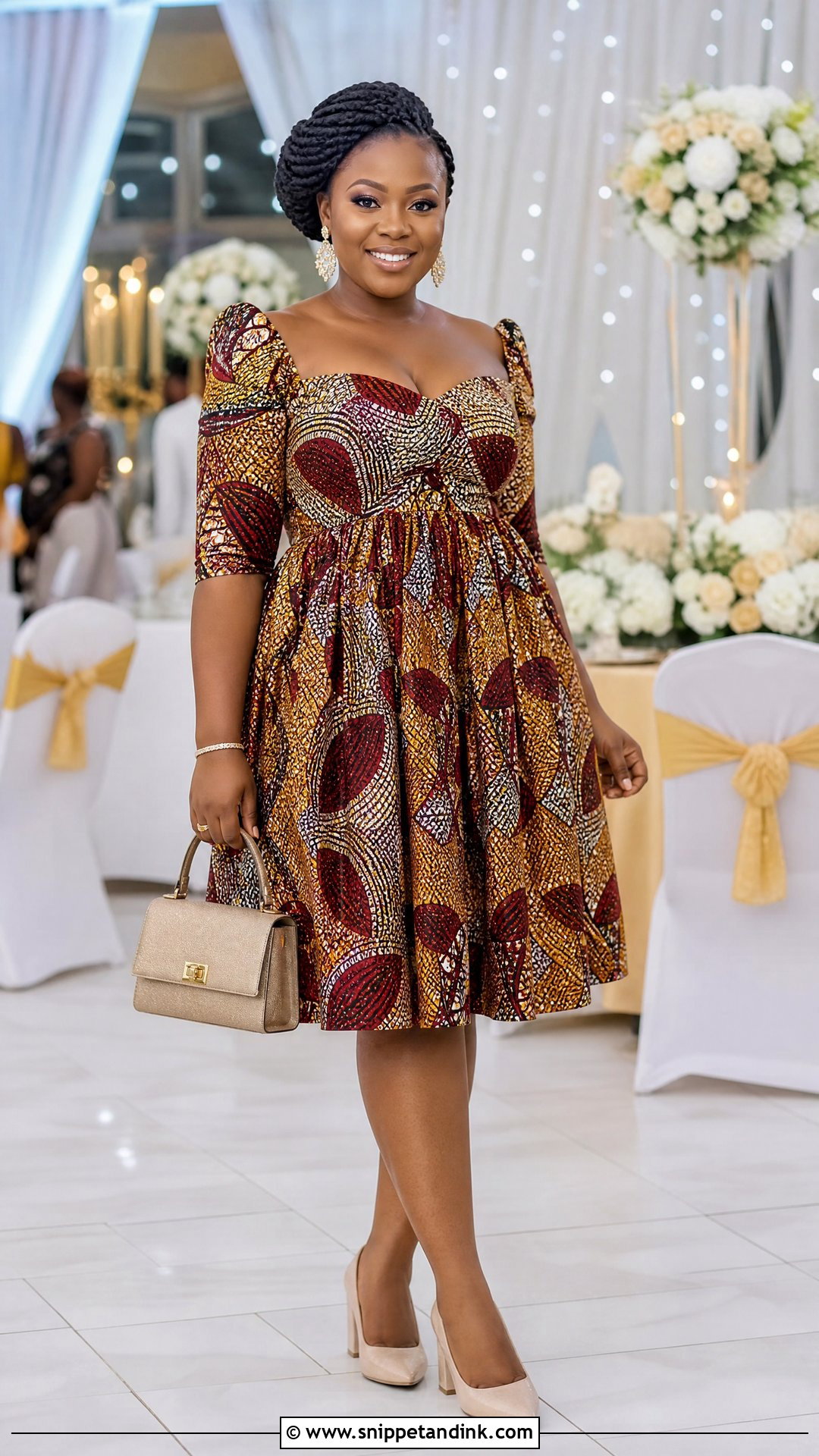 Empire Waist Ankara Short Gown With Block Pumps - Snippet and Ink - 20 Short Gown Ankara Styles for Wedding
