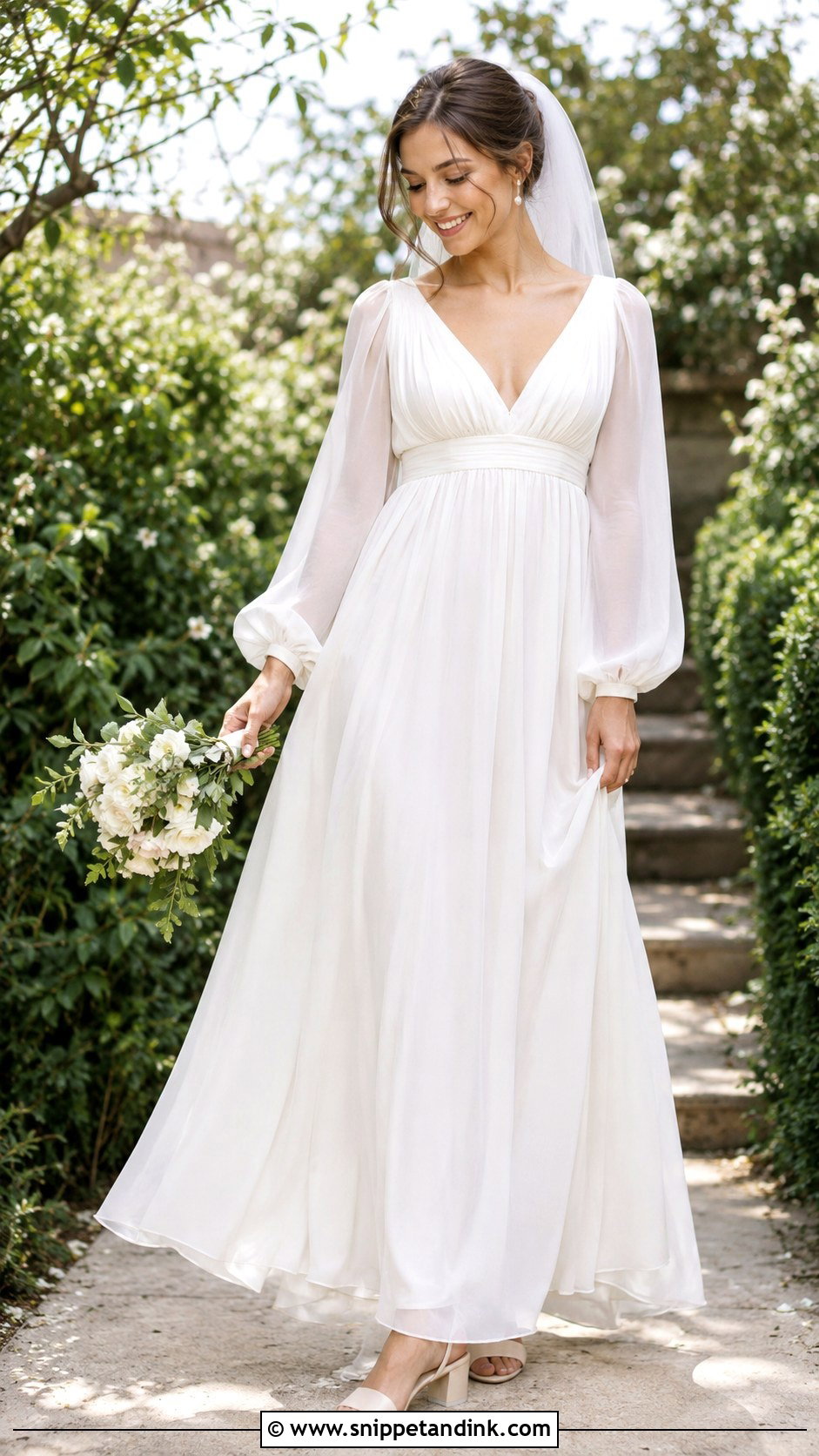 Empire Waist Balloon Sleeve Wedding Dress - Snippet and Ink - 20 Balloon Sleeve Wedding Dress Ideas