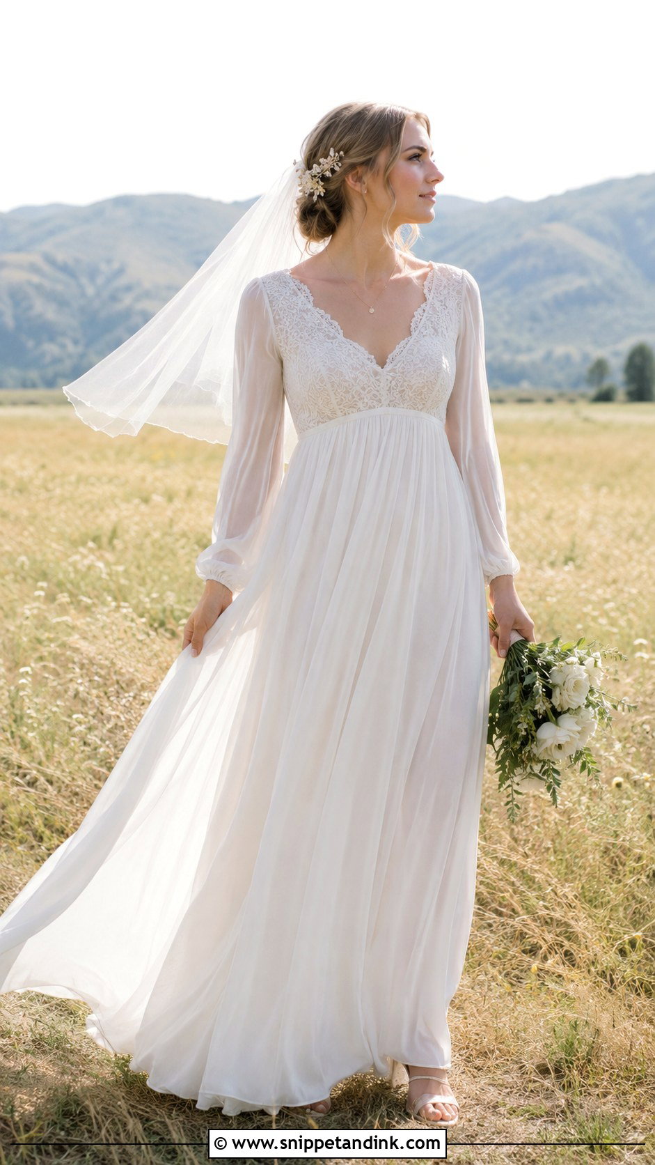 Empire Waist Boho Wedding Dress - Snippet and Ink - 20 Boho Long Sleeve Wedding Dress Ideas