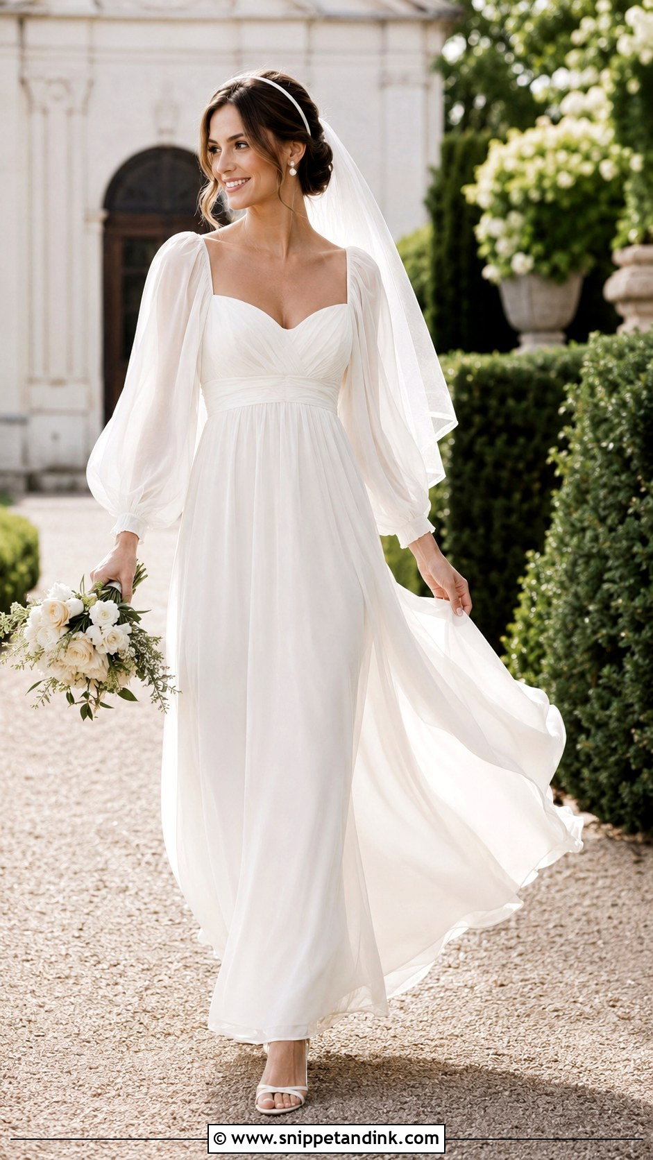 Empire Waist Bubble Sleeve Wedding Dress - Snippet and Ink - 20 Bubble Sleeve Wedding Dress Ideas