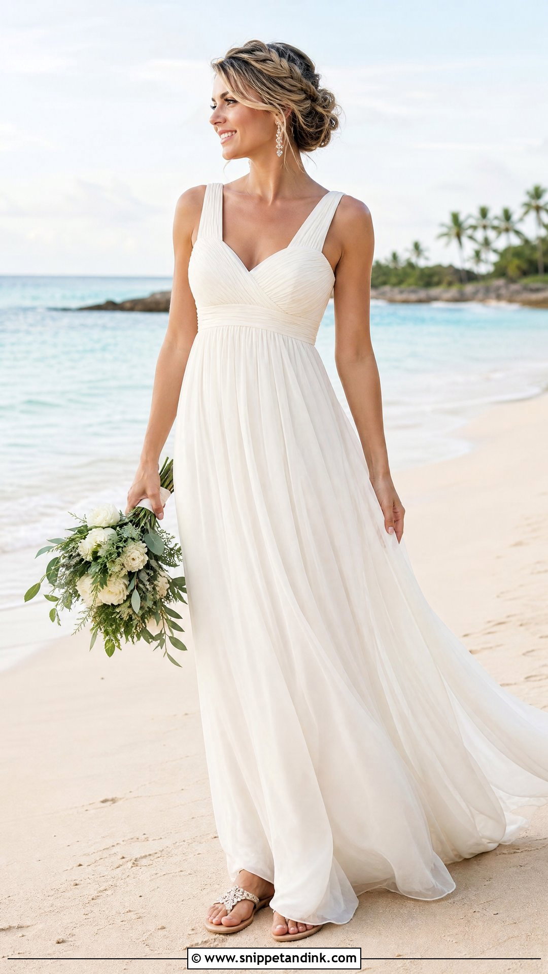 Empire Waist Chiffon Beach Wedding Gown - Snippet and Ink - 25 Beach Wedding Gowns