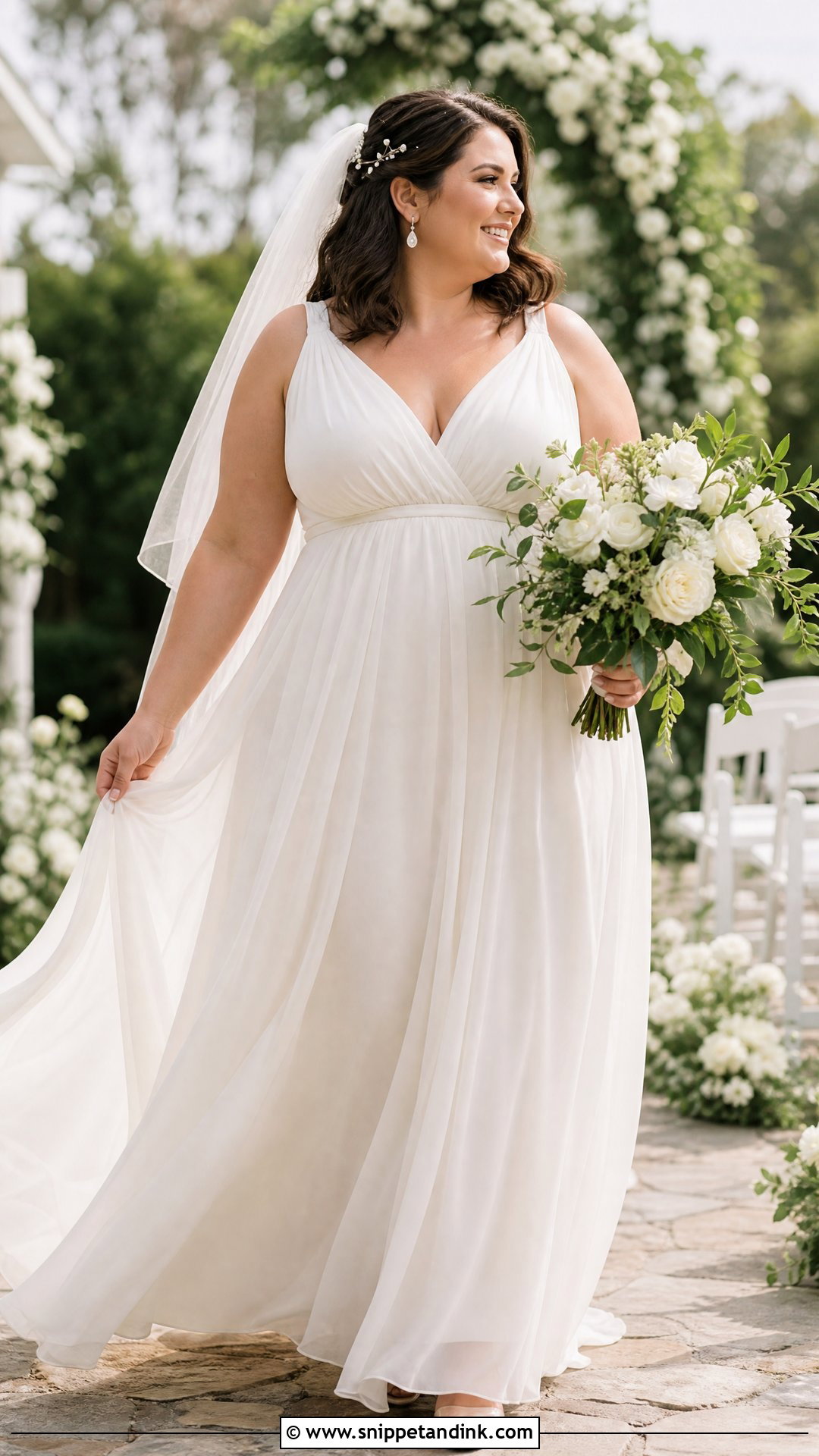 Empire Waist Chiffon Plus Size Wedding Dress - Snippet and Ink - 20 Plus Sized Wedding Dress Ideas