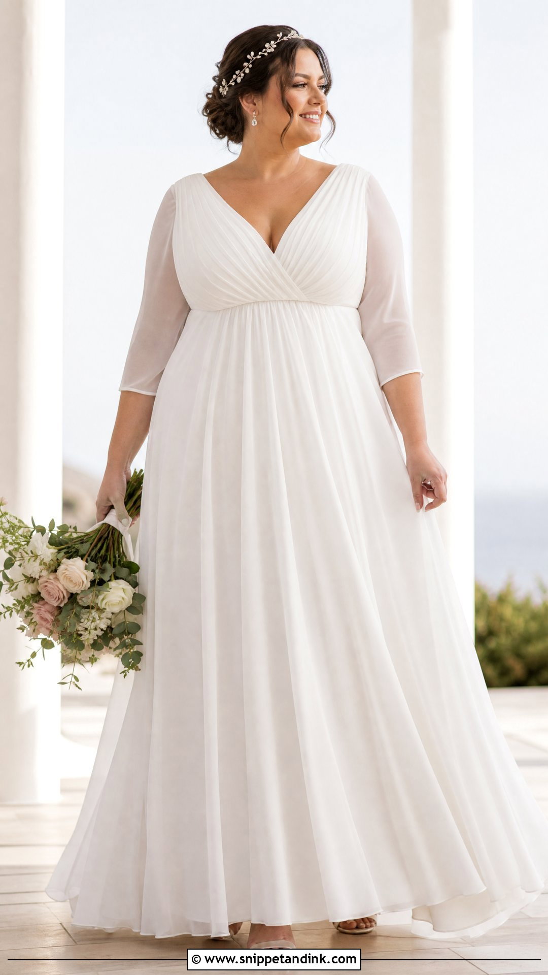 Empire Waist Chiffon Plus Size Wedding Gown - Snippet and Ink - 20 Plus Size Wedding Gowns with Sleeves