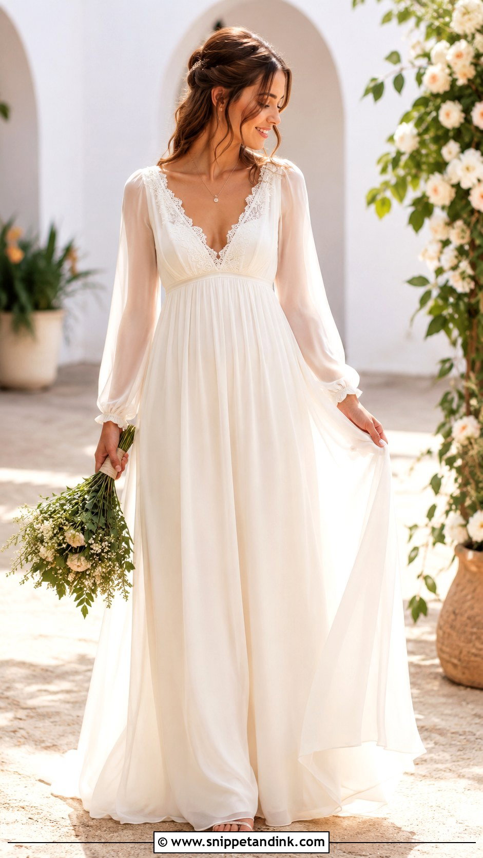 Empire Waist Chiffon Wedding Dress - Snippet and Ink - 25 Vintage 70s Wedding Dress Ideas