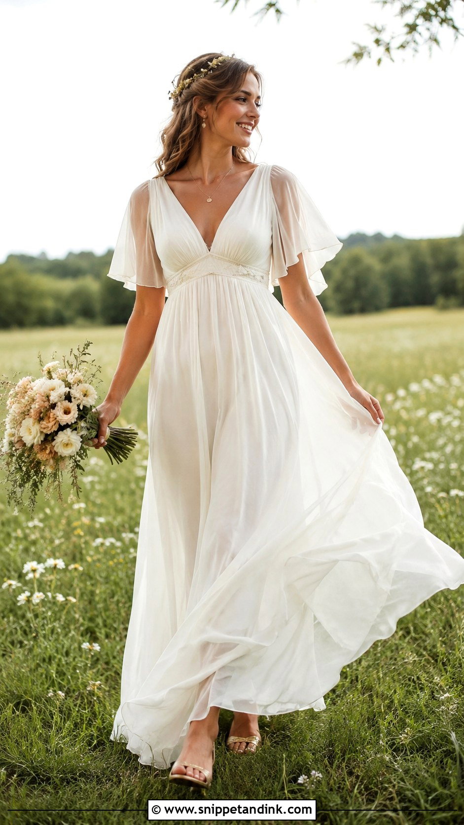 Empire Waist Chiffon Wedding Dress - Snippet and Ink - 20 70s Inspired Wedding Dress Ideas
