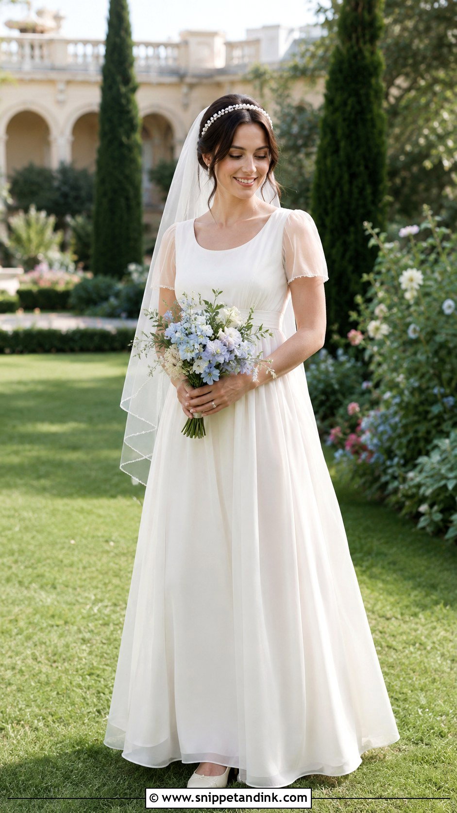 Empire Waist Chiffon Wedding Dress - Snippet and Ink - 20 Francesca Bridgerton Wedding Dress Ideas