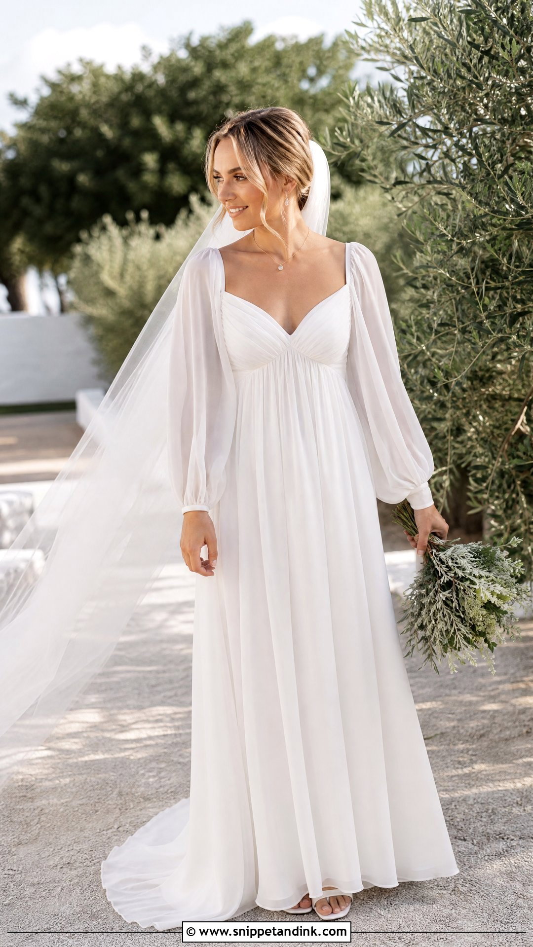 Empire Waist Chiffon Wedding Dress - Snippet and Ink - 25 70s Style Wedding Dress Ideas