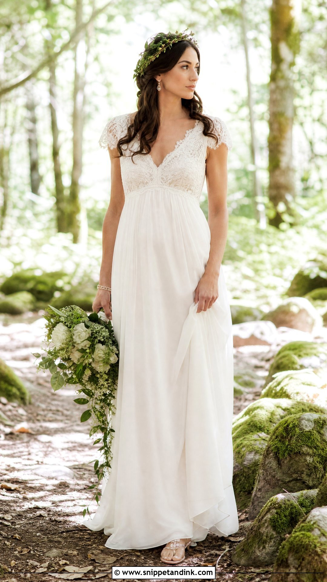 Empire Waist Chiffon Woodland Wedding Dress - Snippet and Ink - 25 Woodland Wedding Dress Ideas