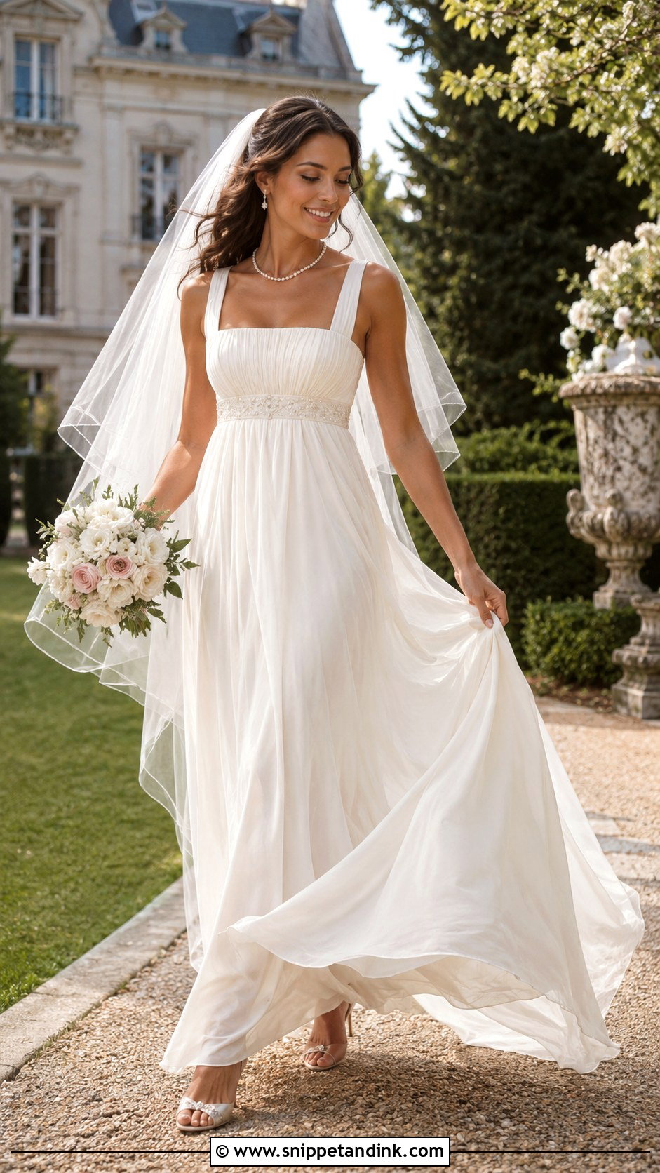 Empire Waist Empress Wedding Dress With Pearl Accessories - Snippet and Ink - 20 Empress Wedding Dress Ideas