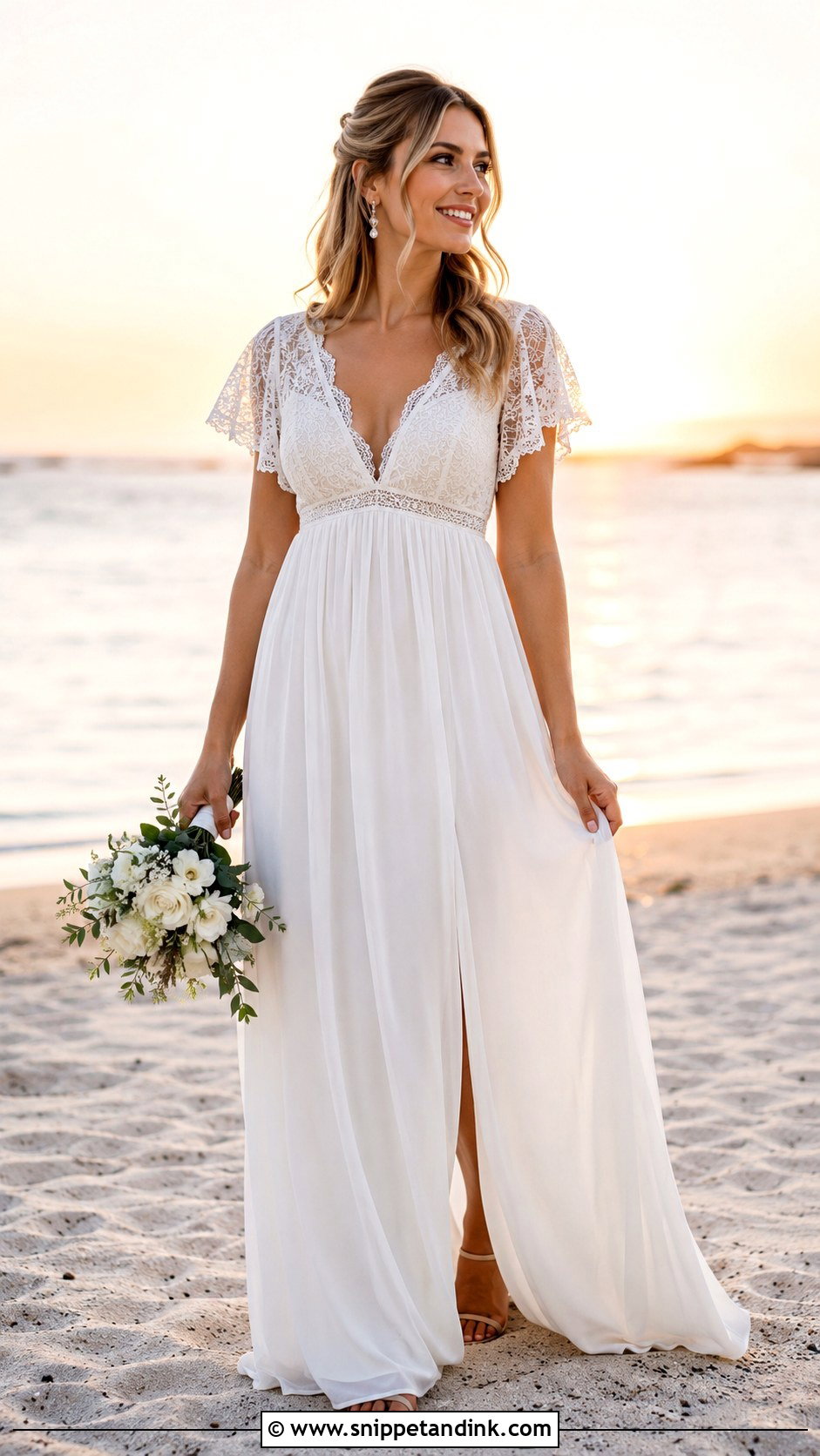 Empire Waist Lace Beach Wedding Dress - Snippet and Ink - 20 Lace Beach Wedding Dress Ideas