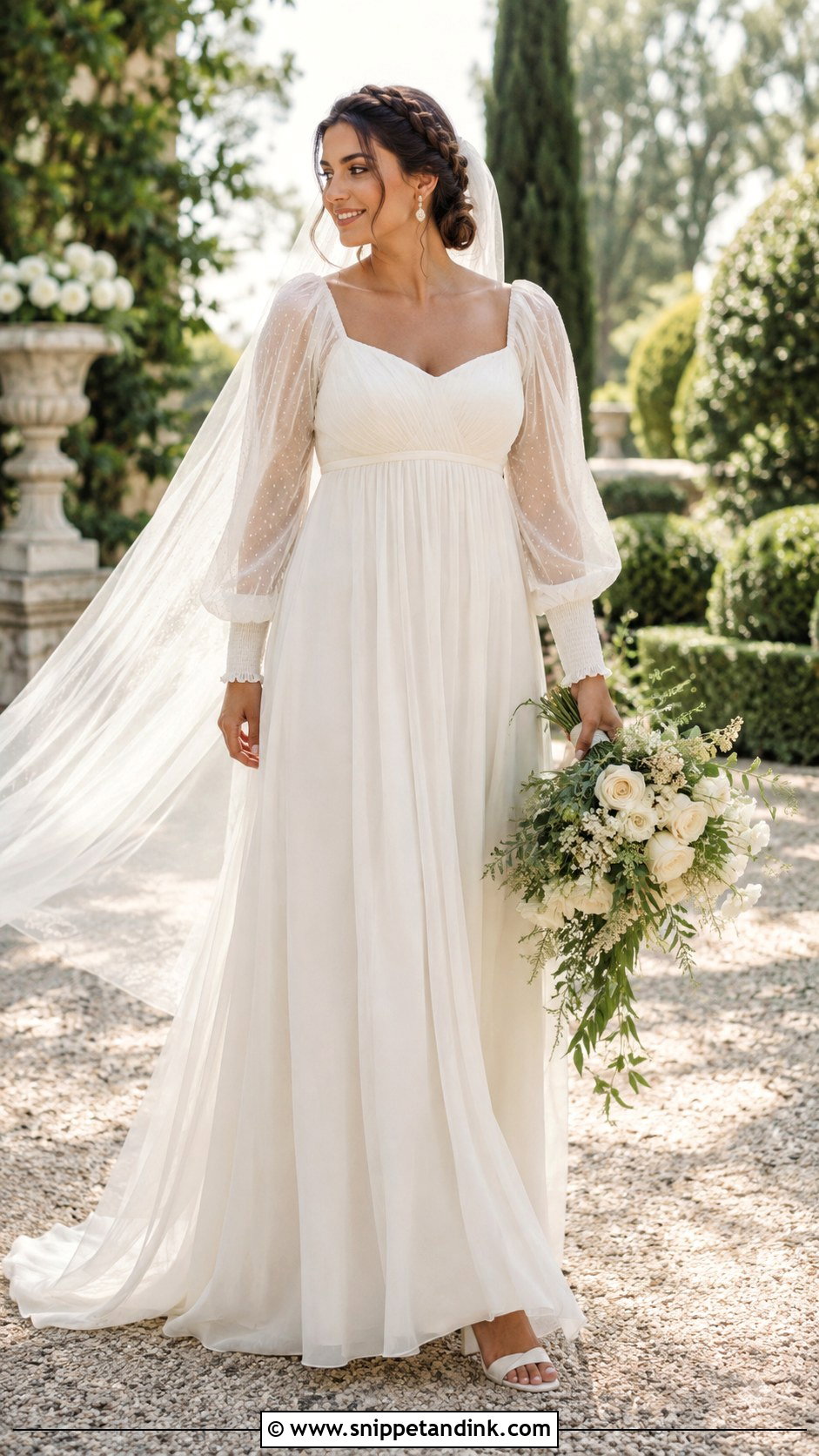 Empire Waist Long Puff Sleeve Wedding Dress - Snippet and Ink - 20 Long Puff Sleeve Wedding Dress Ideas