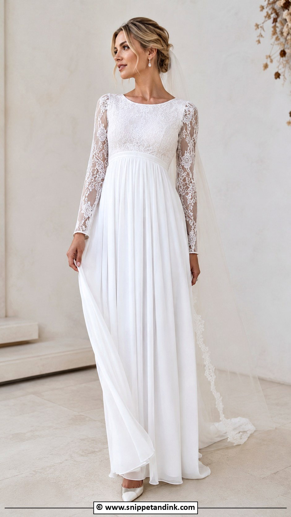 Empire Waist Long Sleeve Wedding Dress - Snippet and Ink - 25 Empire Wedding Dress Ideas