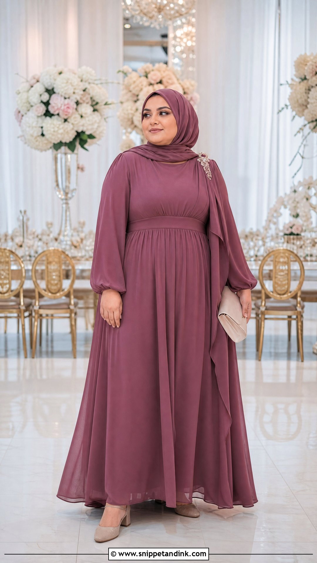 Empire Waist Maxi Dress With Hijab - Snippet and Ink - 20 Hijabi Wedding Outfit Ideas
