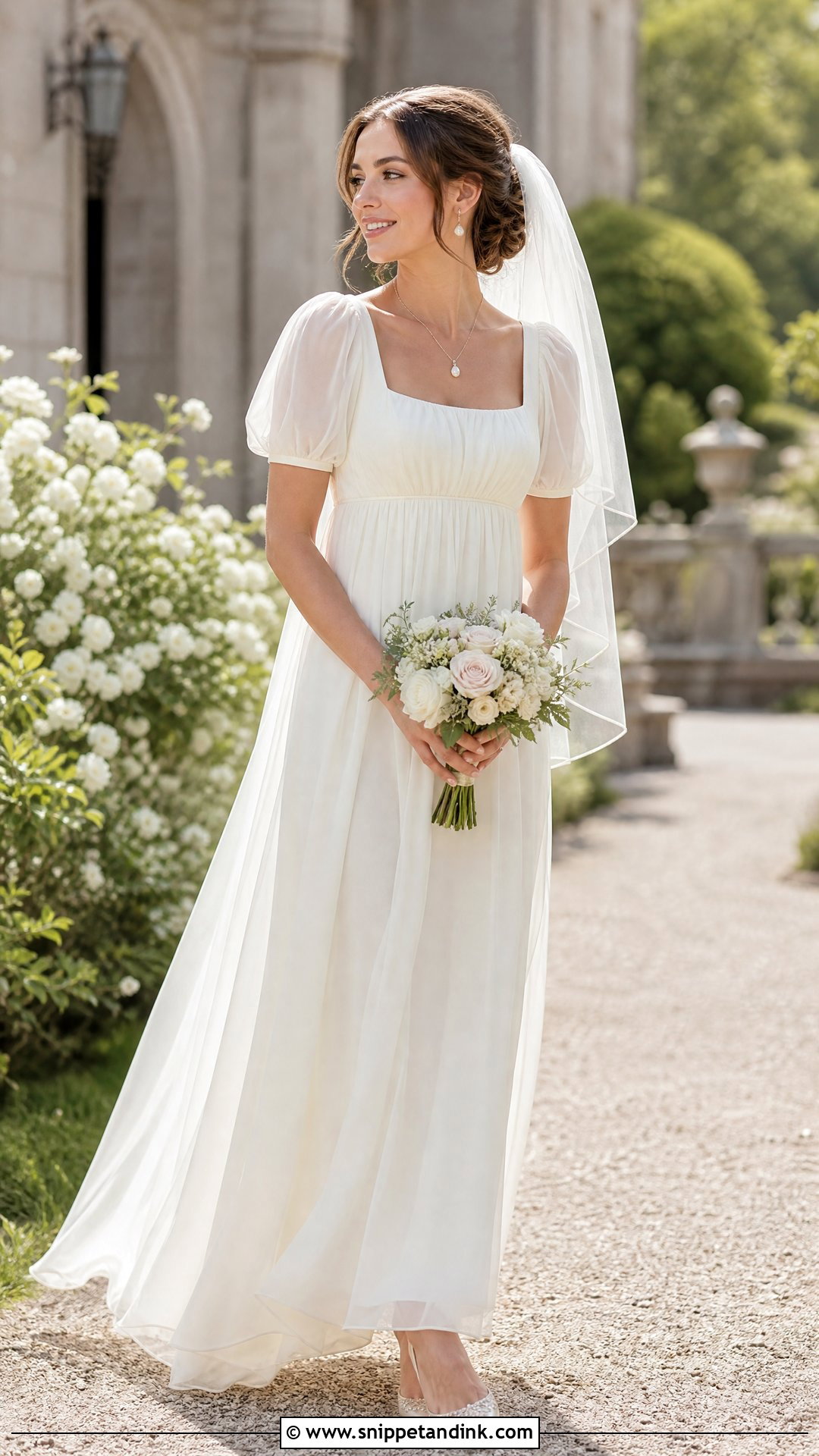 Empire Waist Puffed Sleeve Wedding Dress - Snippet and Ink - 20 Puffed Sleeve Wedding Dress Ideas
