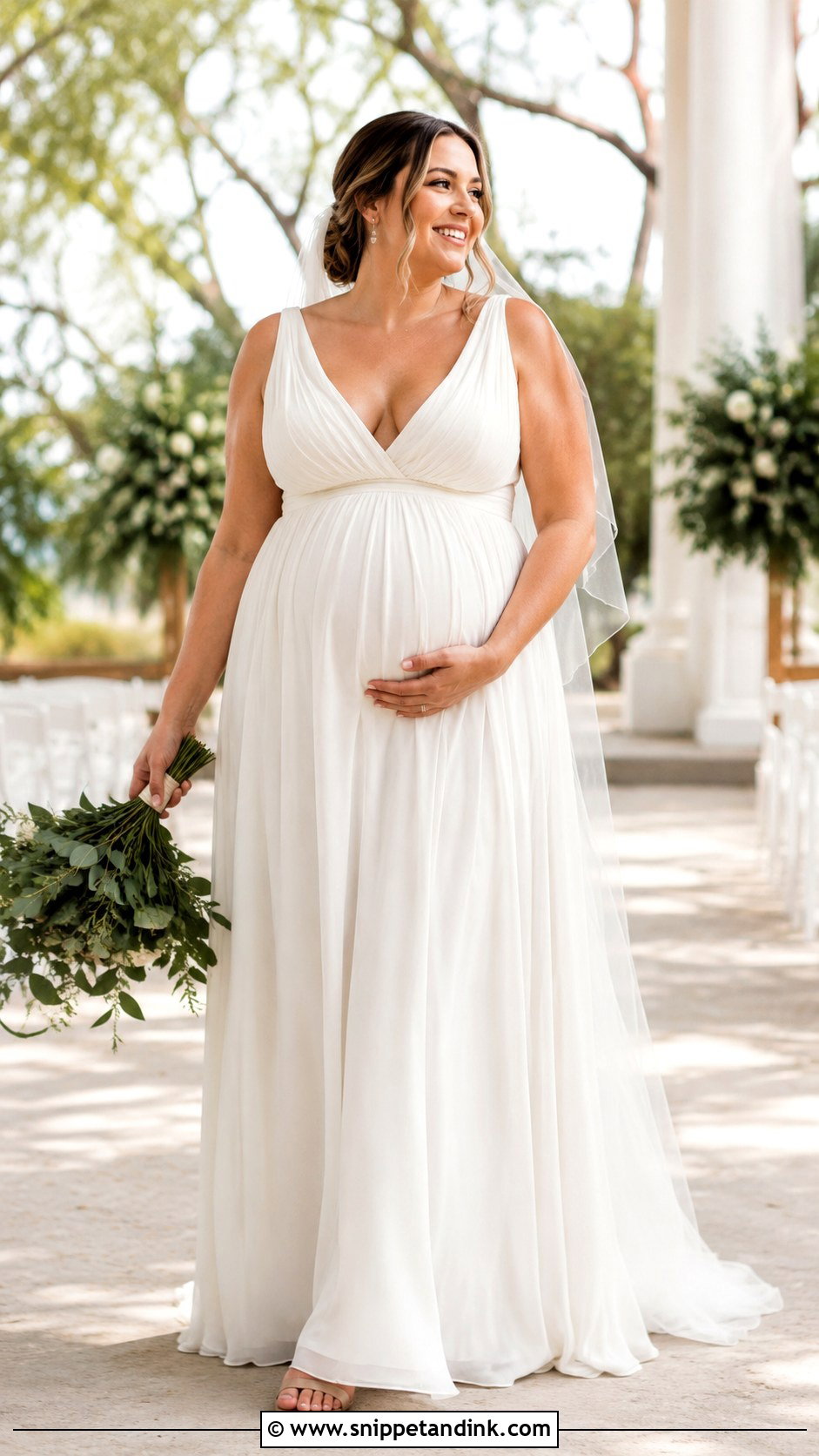 Empire Waist V Neck Wedding Dress - Snippet and Ink - 20 Broad Shoulder Wedding Dress Ideas