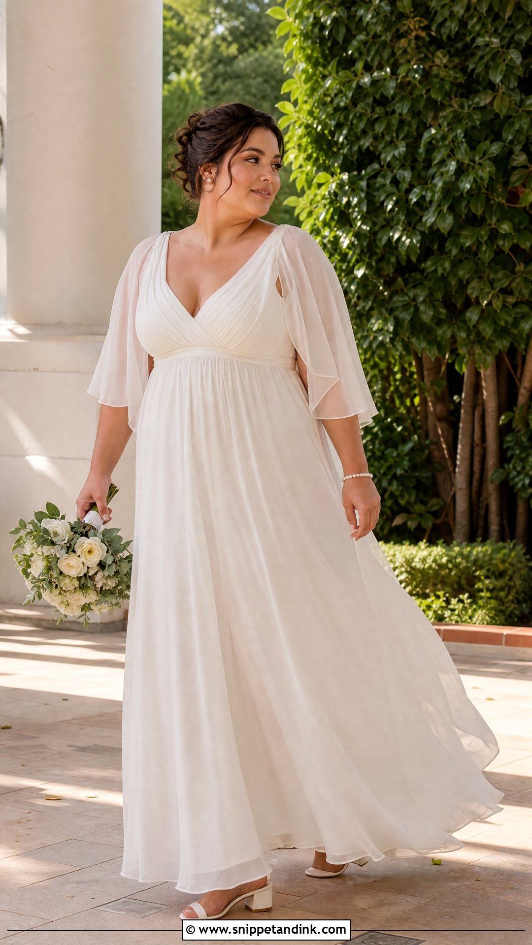 Empire Waist Wedding Dress With Chiffon Capelet - Snippet and Ink - 20 Wedding Dress Combination Ideas