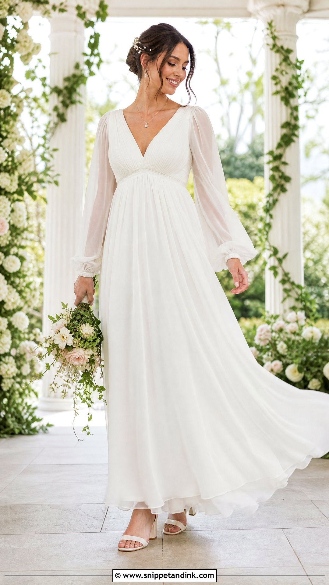 Empire Waist Wedding Dress With Chiffon Sleeves - Snippet and Ink - 20 Simple Elegant Wedding Dress with Sleeves