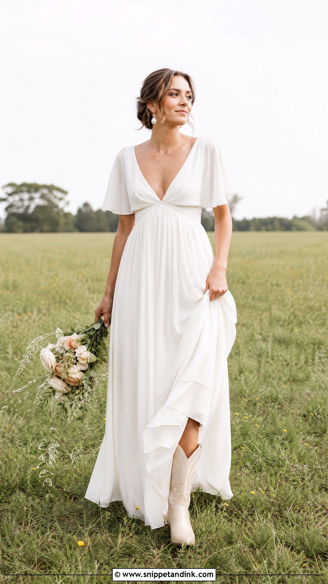 Empire Waist Wedding Dress With Cowboy Boots - Snippet and Ink - 20 Wedding Dresses with Cowboy Boots