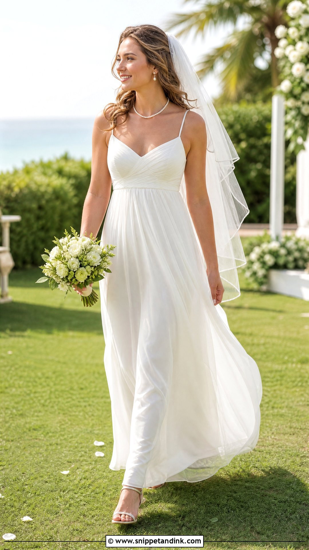 Empire Waist Wedding Dress With Delicate Pearl Necklace - Snippet and Ink - 20 Wedding Dress with Pearl Necklace Ideas