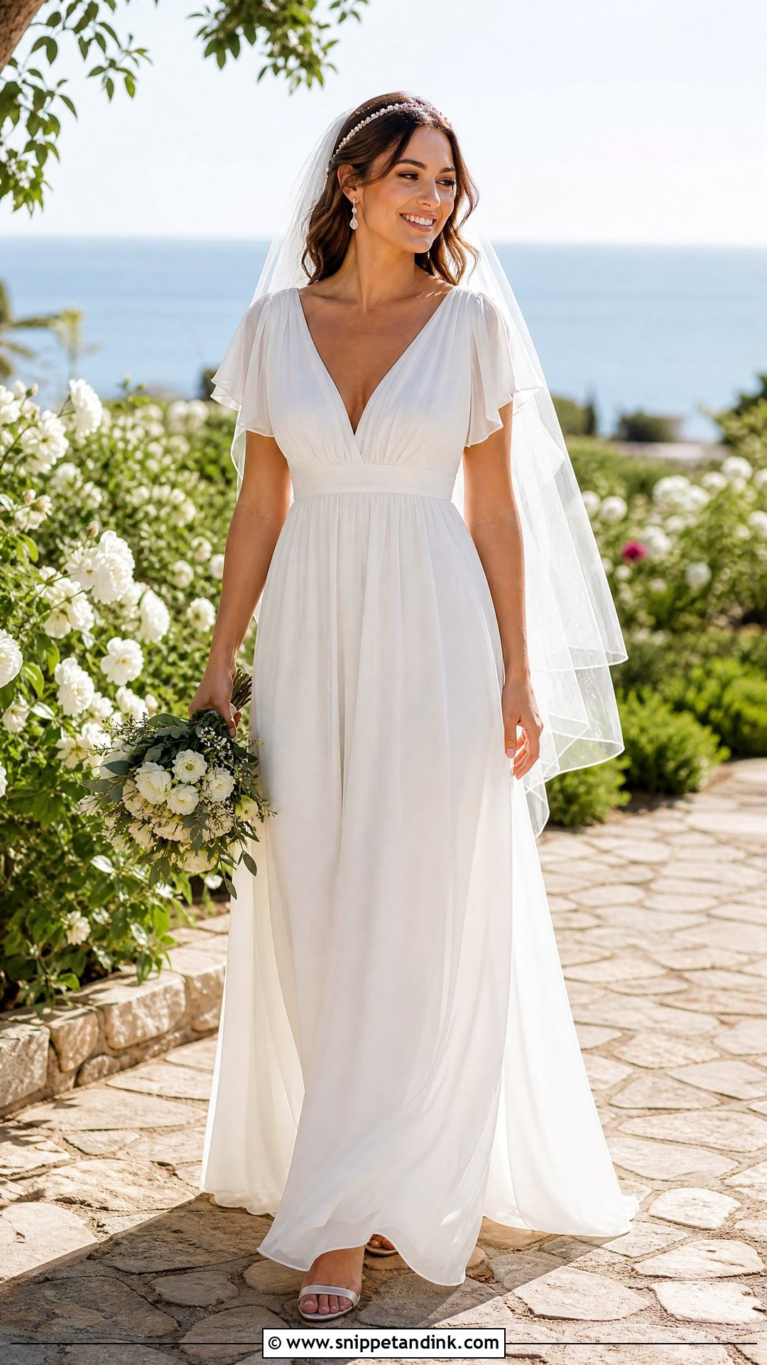 Empire Waist Wedding Dress With Flutter Sleeves - Snippet and Ink - 20 Wedding Dresses Flowy Sleeves