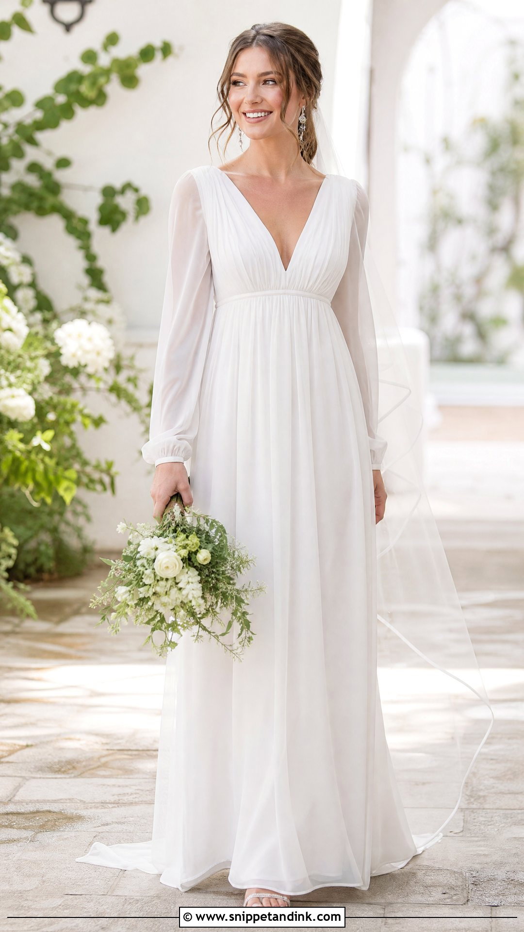 Empire Waist Wedding Dress With Sheer Sleeves - Snippet and Ink - 20 Wedding Dress for Big Arms Ideas