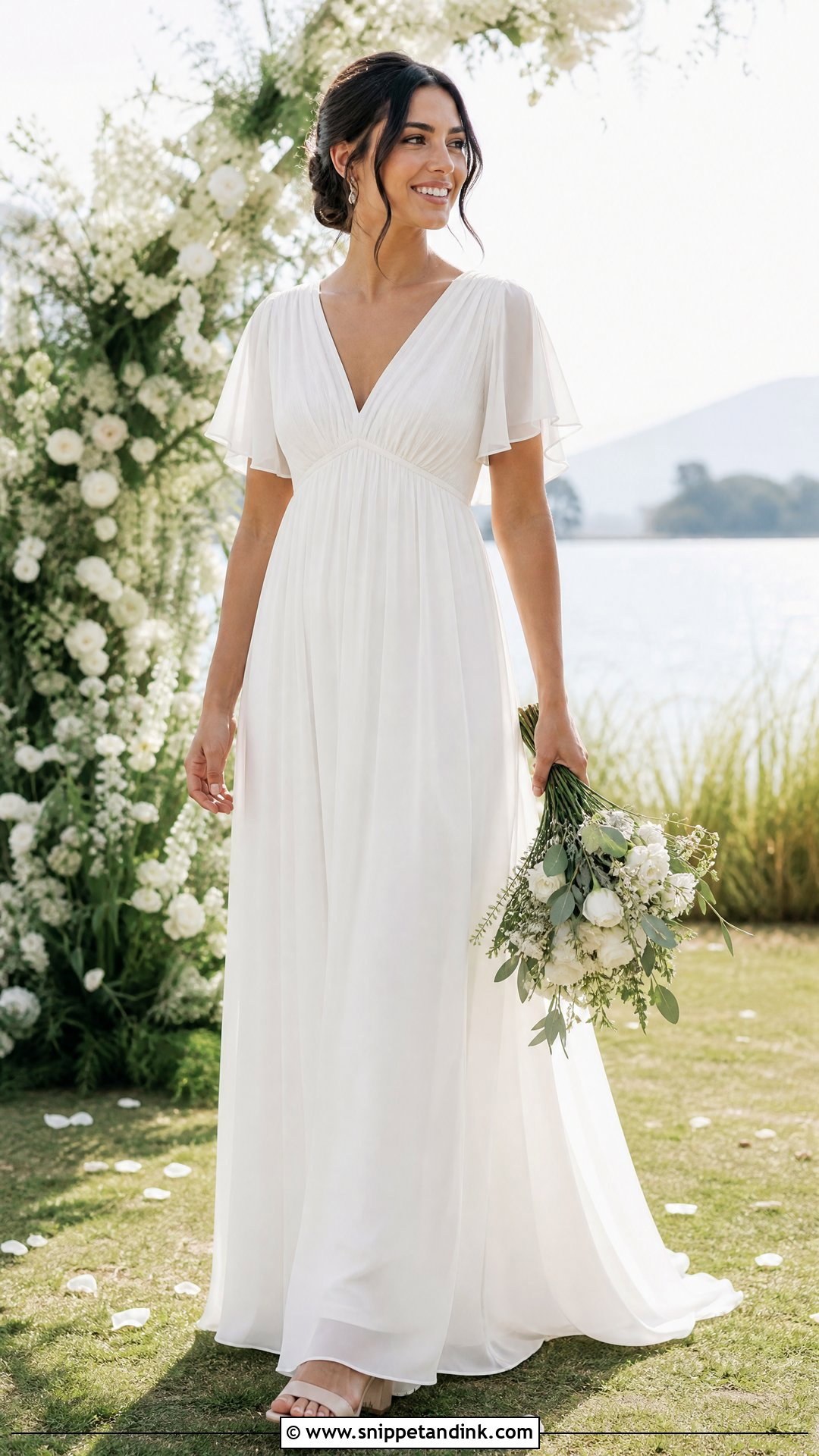 Empire Waist Wedding Dress With Soft Cape Sleeves - Snippet and Ink - 20 Wedding Dress with Cape Sleeves