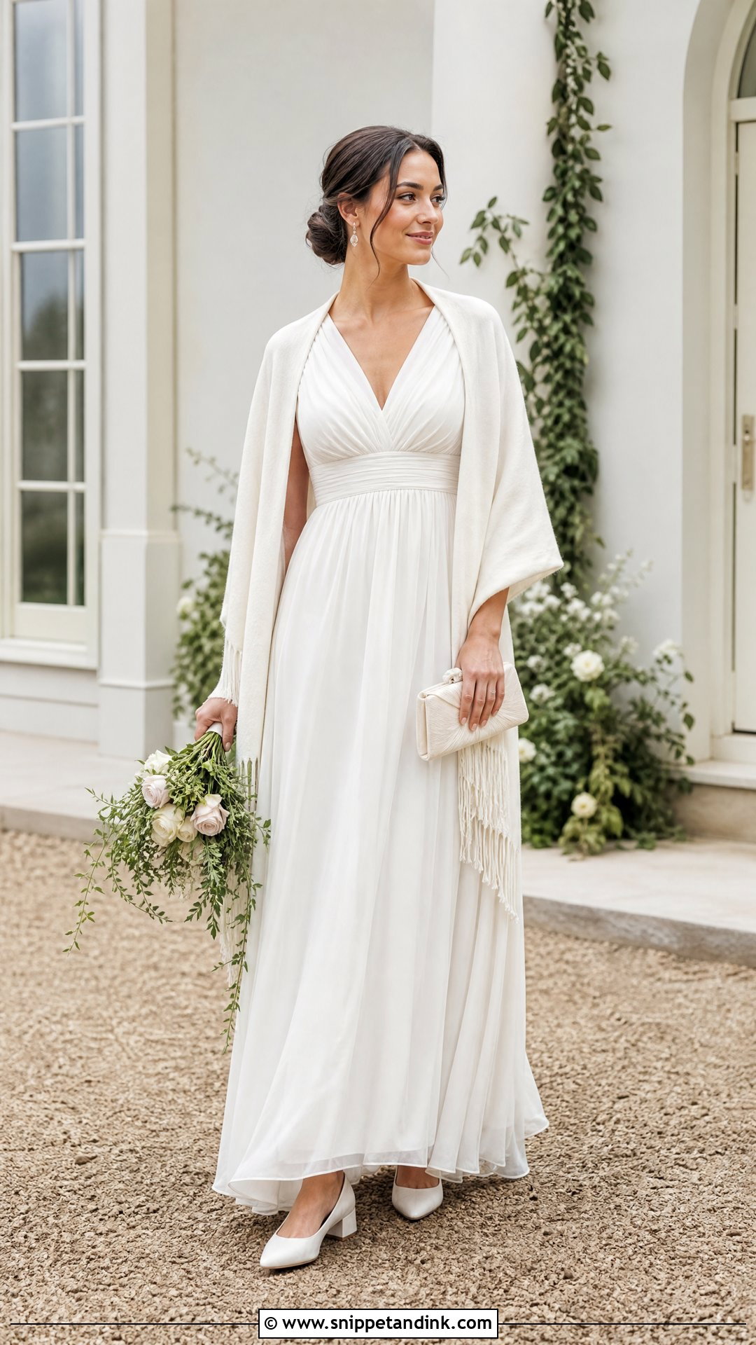 Empire Waist Wedding Dress With Wool Shawl - Snippet and Ink - 25 Wedding Dress with Shawl Ideas