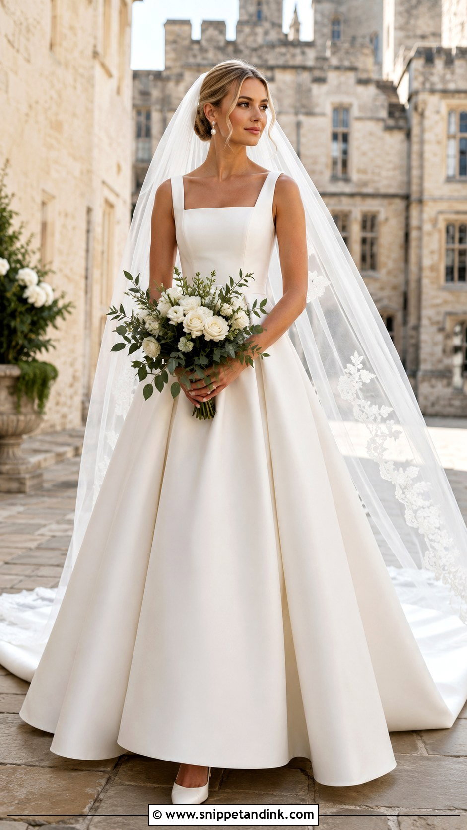 English Castle Square Neck Wedding Dress - Snippet and Ink - 20 English Wedding Dress Ideas