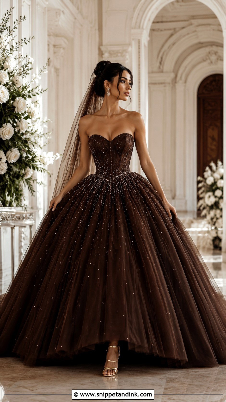 Espresso Brown Ball Gown Wedding Dress - Snippet and Ink - 30 Brown Wedding Dress Ideas