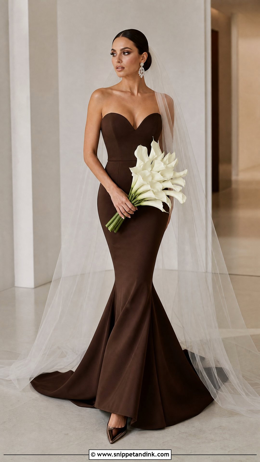 Espresso Brown Mermaid Wedding Dress - Snippet and Ink - 20 Brown Wedding Dresses