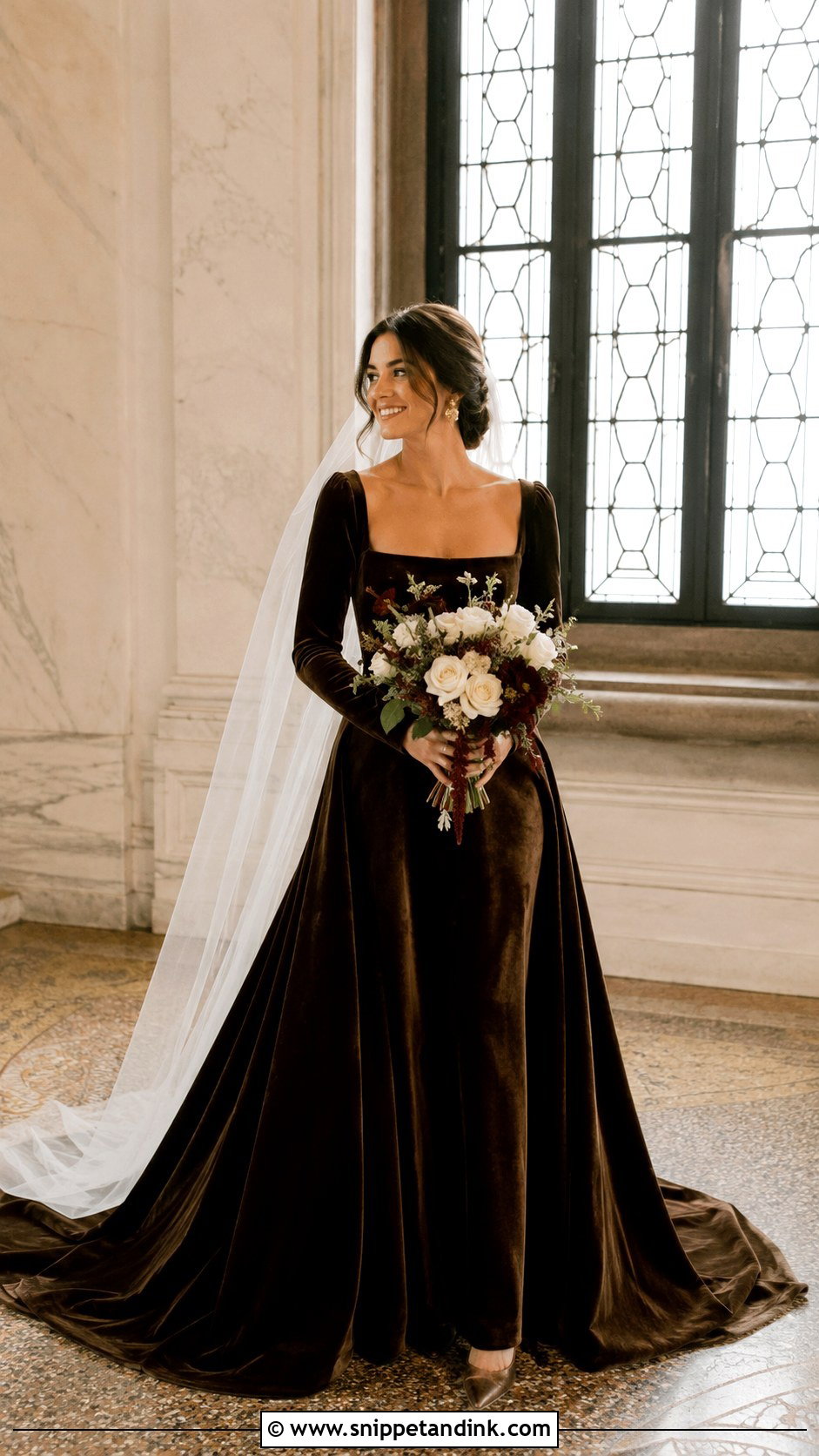 Espresso Brown Velvet Bridal Dress - Snippet and Ink - 20 Brown Bridal Dress Ideas