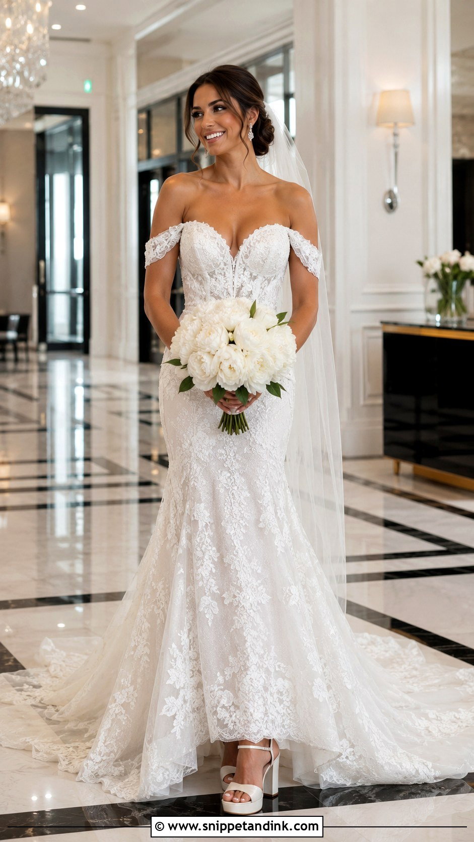 Essense Of Australia Off The Shoulder Fit And Flare Wedding Dress - Snippet and Ink - 20 Essense of Australia Wedding Dress Ideas