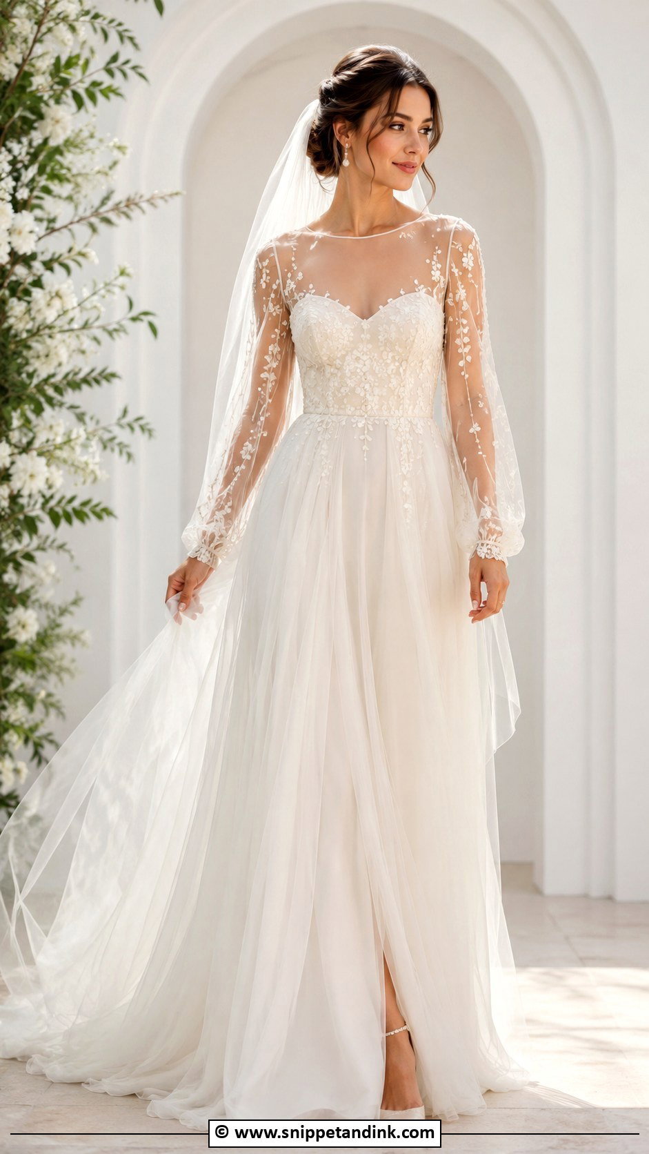 Ethereal Sheer Sleeve Wedding Dress - Snippet and Ink - 30 Ethereal Wedding Dresses