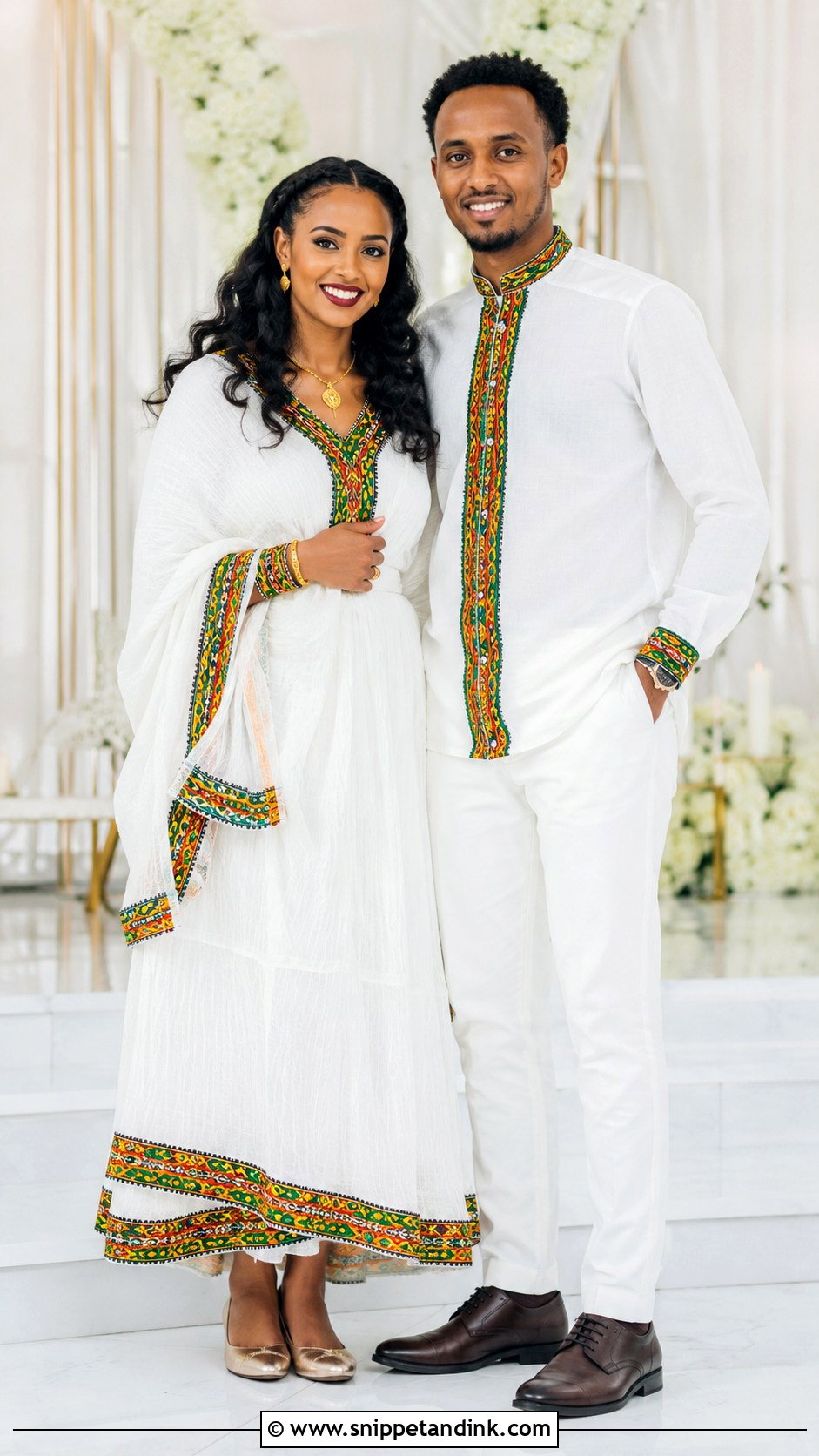 Ethiopian Habesha Kemis Couple Outfit - Snippet and Ink - 20 African Traditional Wear for Couples Ideas