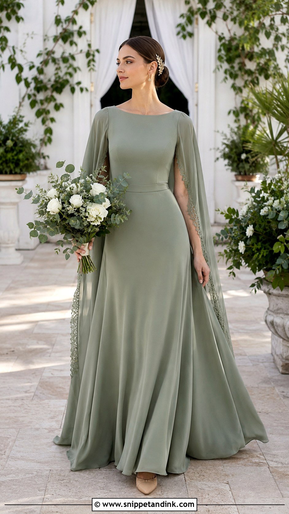 Eucalyptus Bohemian Wedding Dress With Cape Sleeves - Snippet and Ink - 20 Earthy Wedding Dress Bohemian Ideas