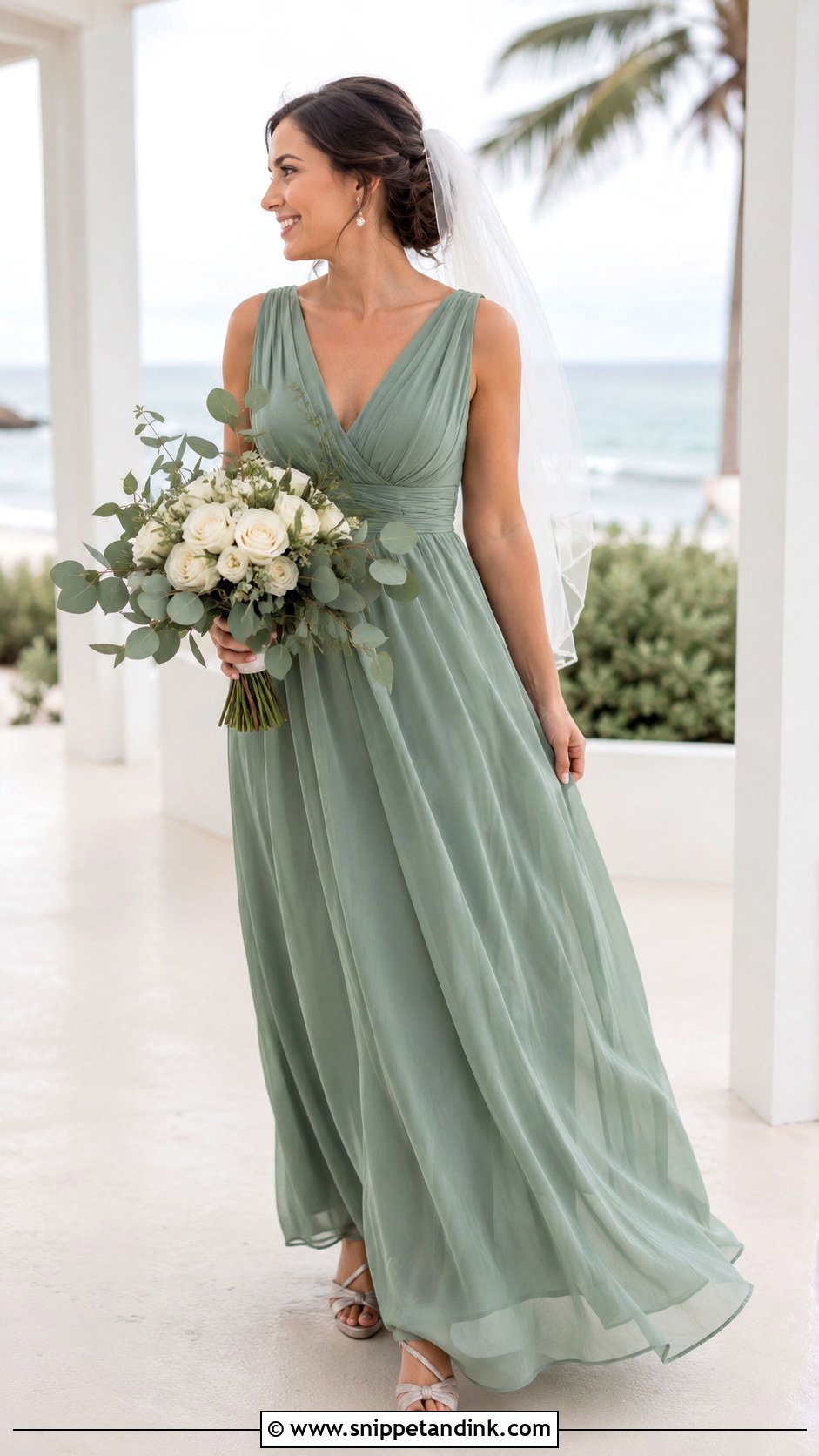 Eucalyptus Green Chiffon Wedding Dress - Snippet and Ink - 20 Green Bride Dress Ideas
