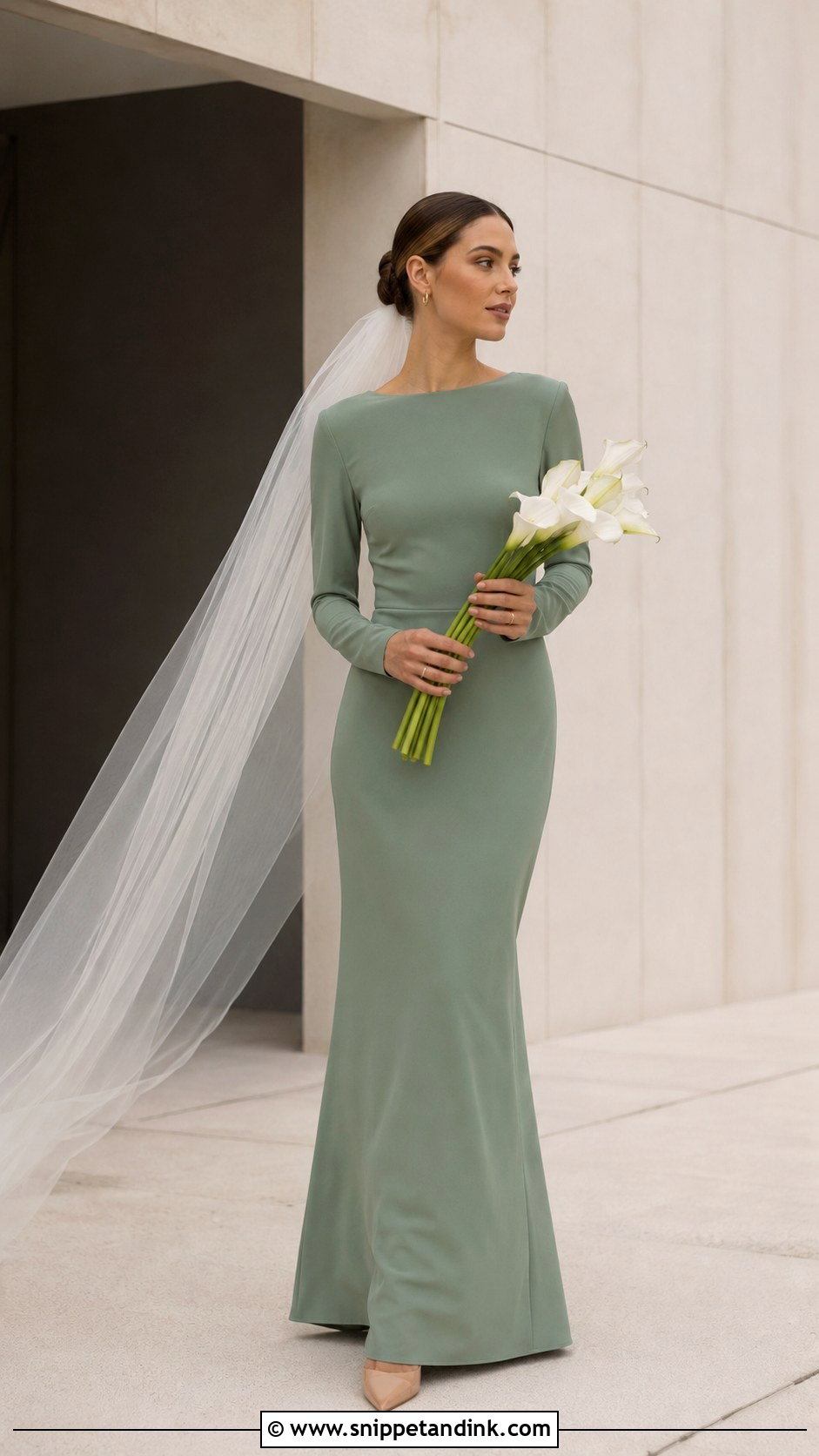 Eucalyptus Green Crepe Wedding Dress Outfit - Snippet and Ink - 20 Green Wedding Dress Outfit Ideas