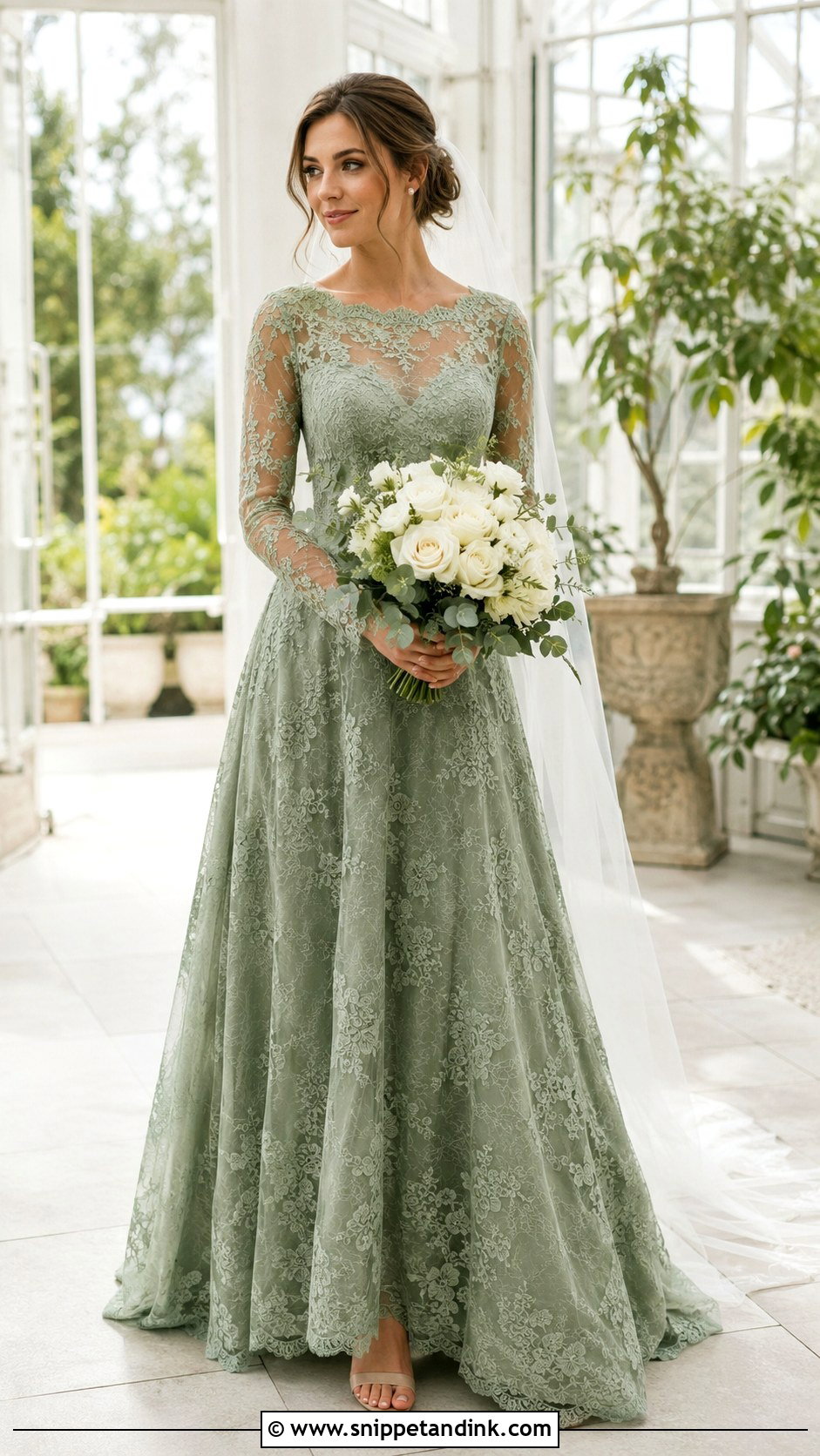 Eucalyptus Green Lace Wedding Gown - Snippet and Ink - 20 Green Wedding Gown Ideas
