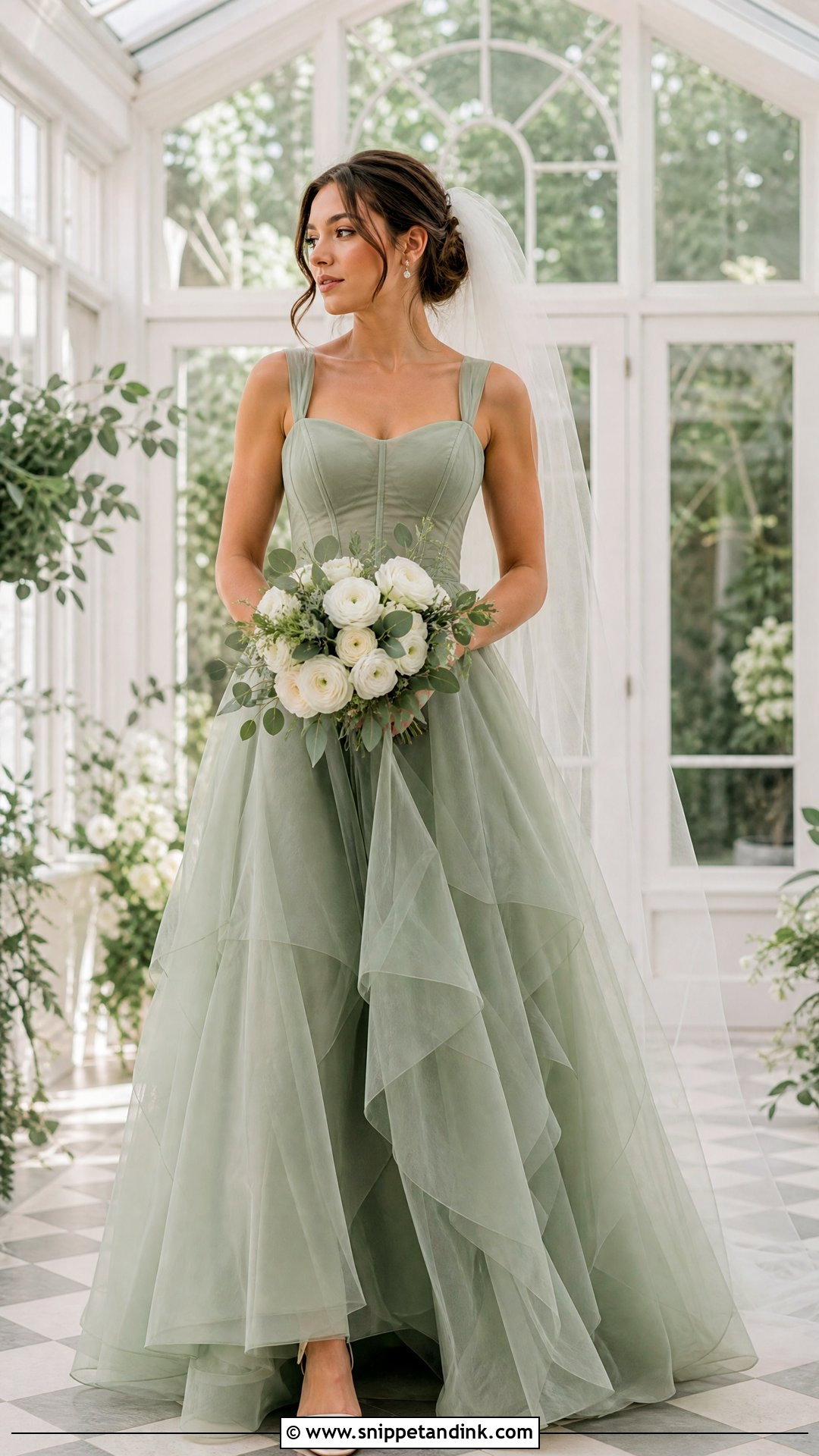 Eucalyptus Green Organza Wedding Dress - Snippet and Ink - 20 Earthy Wedding Dress Ideas