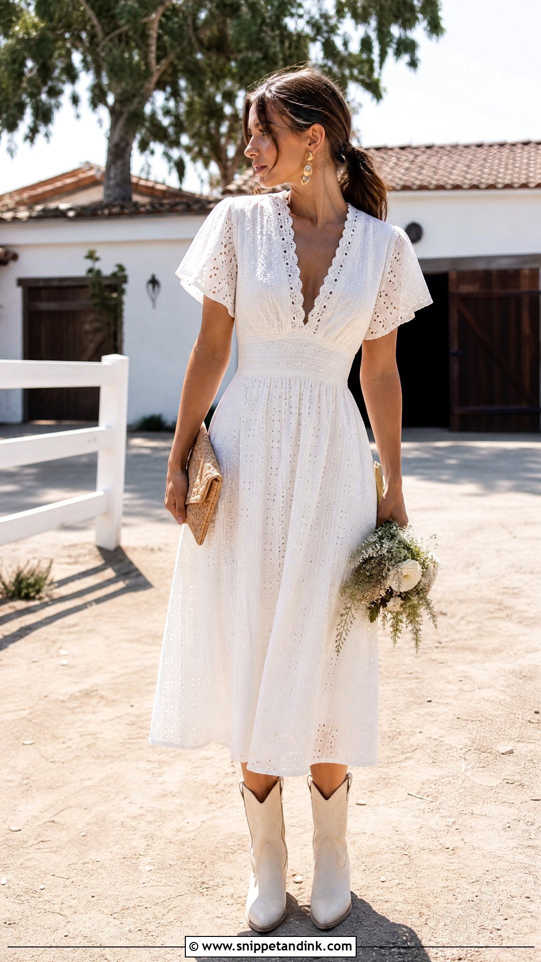 Eyelet Western Wedding Dress With Ankle Cowboy Boots - Snippet and Ink - 20 Western Wedding Dresses with Boots
