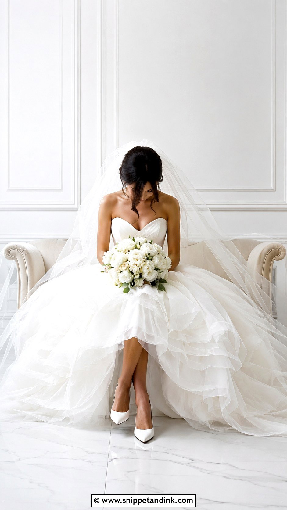 Faceless Bride Seated With Gown Spread - Snippet and Ink - 20 Faceless Bride Aesthetic Ideas