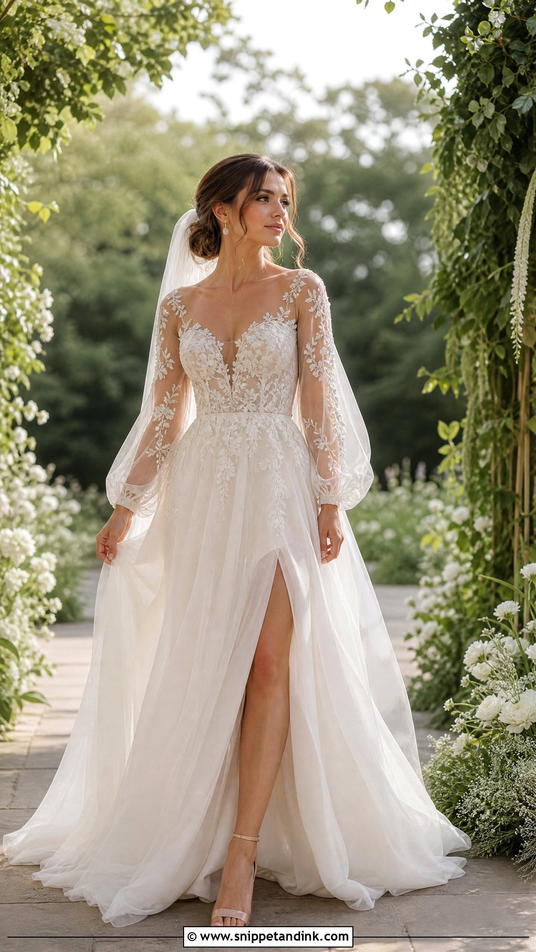 Fae Sheer Sleeve Wedding Dress - Snippet and Ink - 25 Fae Wedding Dress Ideas
