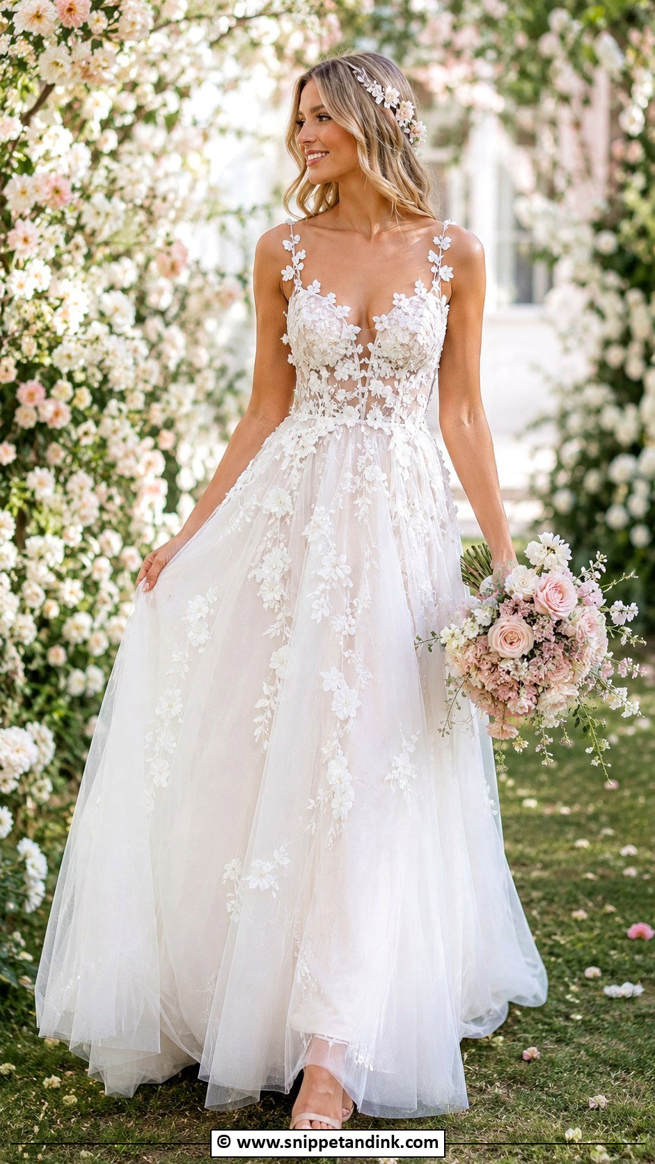 Fairy Princess Floral Applique Wedding Dress - Snippet and Ink - 25 Fairy Princess Wedding Dress Ideas